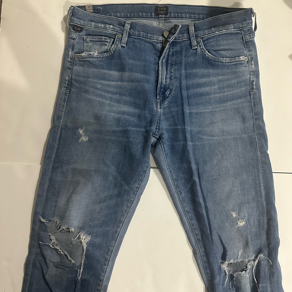 C of H LA WOMENS AGNES MID RISE SLIM STRAIGHT Light Blue Ripped Jeans